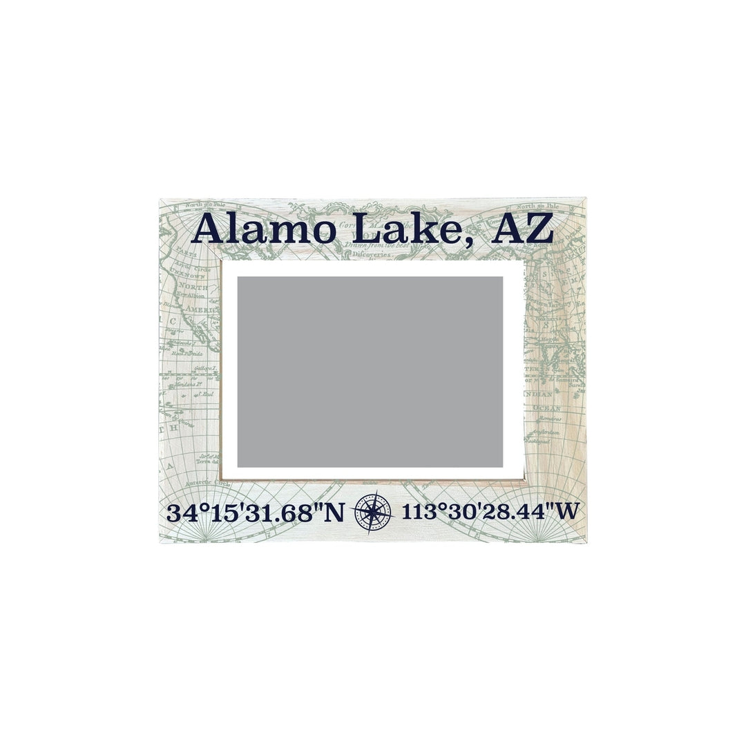 Alamo Lake Arizona Souvenir Wooden Photo Frame Compass Coordinates Design Matted to 4 x 6" Image 1