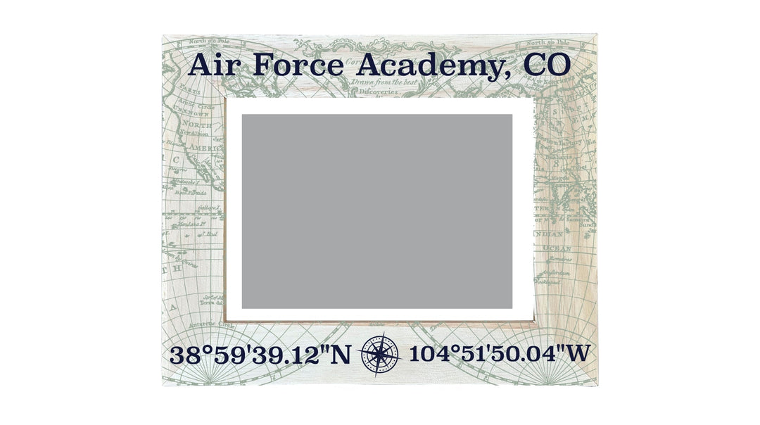 Air Force Academy Colorado Souvenir Wooden Photo Frame Compass Coordinates Design Matted to 4 x 6" Image 1