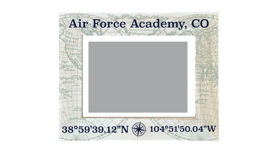Air Force Academy Colorado Souvenir Wooden Photo Frame Compass Coordinates Design Matted to 4 x 6" Image 1