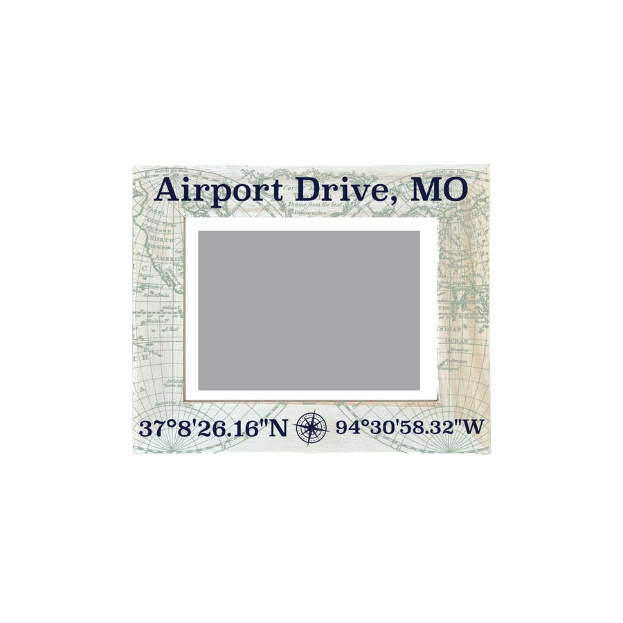 Airport Drive Missouri Souvenir Wooden Photo Frame Compass Coordinates Design Matted to 4 x 6" Image 1