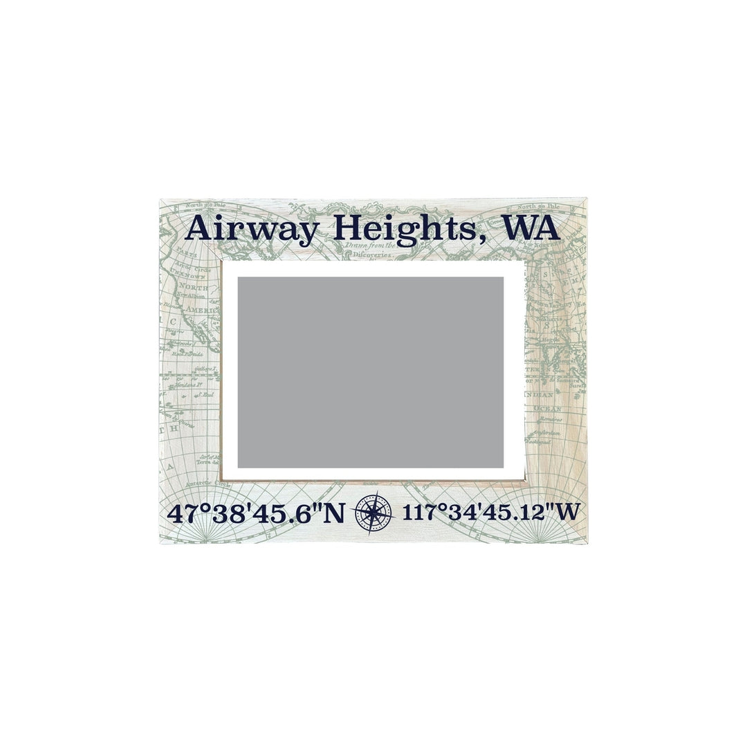 Airway Heights Washington Souvenir Wooden Photo Frame Compass Coordinates Design Matted to 4 x 6" Image 1