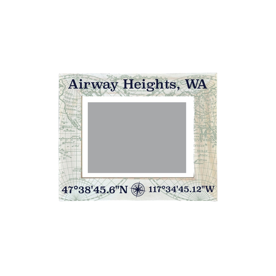 Airway Heights Washington Souvenir Wooden Photo Frame Compass Coordinates Design Matted to 4 x 6" Image 1