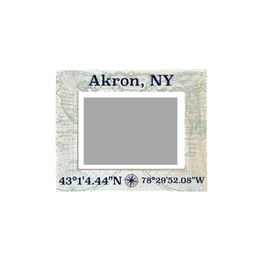 Akron  York Souvenir Wooden Photo Frame Compass Coordinates Design Matted to 4 x 6" Image 1