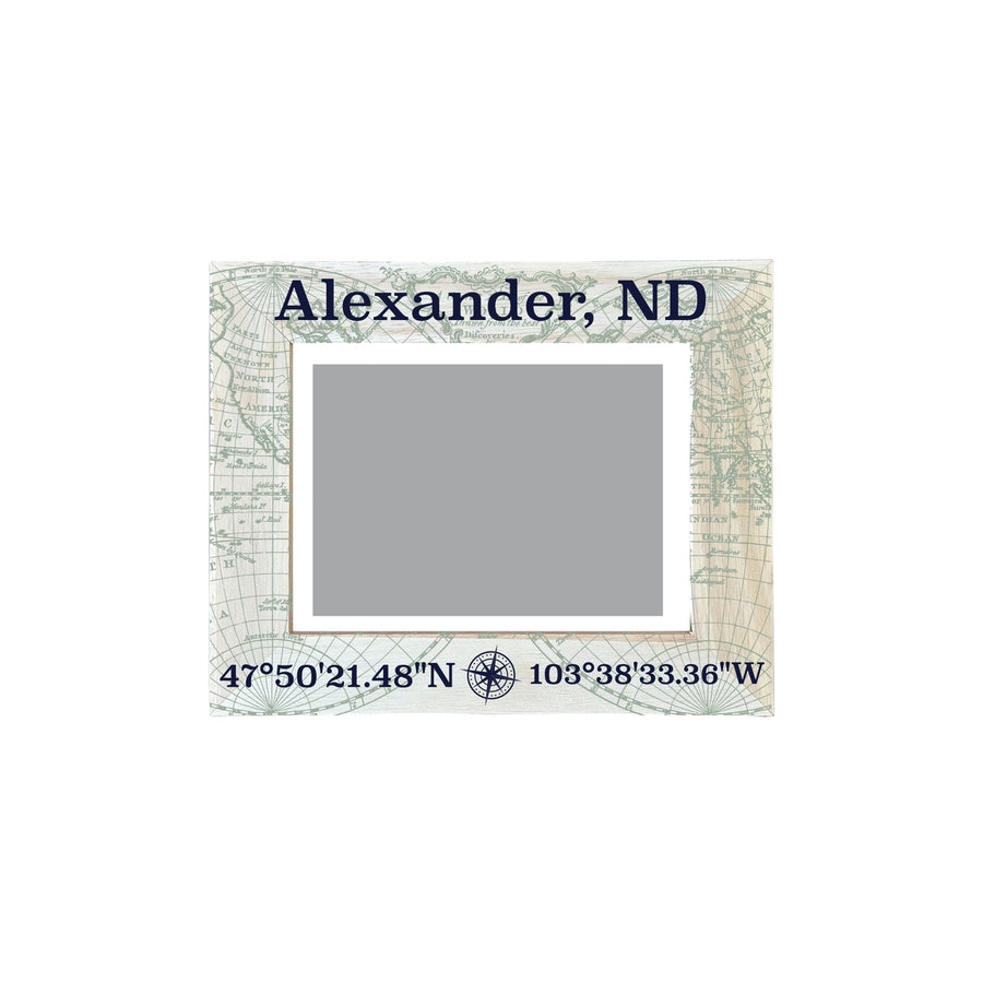 Alexander North Dakota Souvenir Wooden Photo Frame Compass Coordinates Design Matted to 4 x 6" Image 1