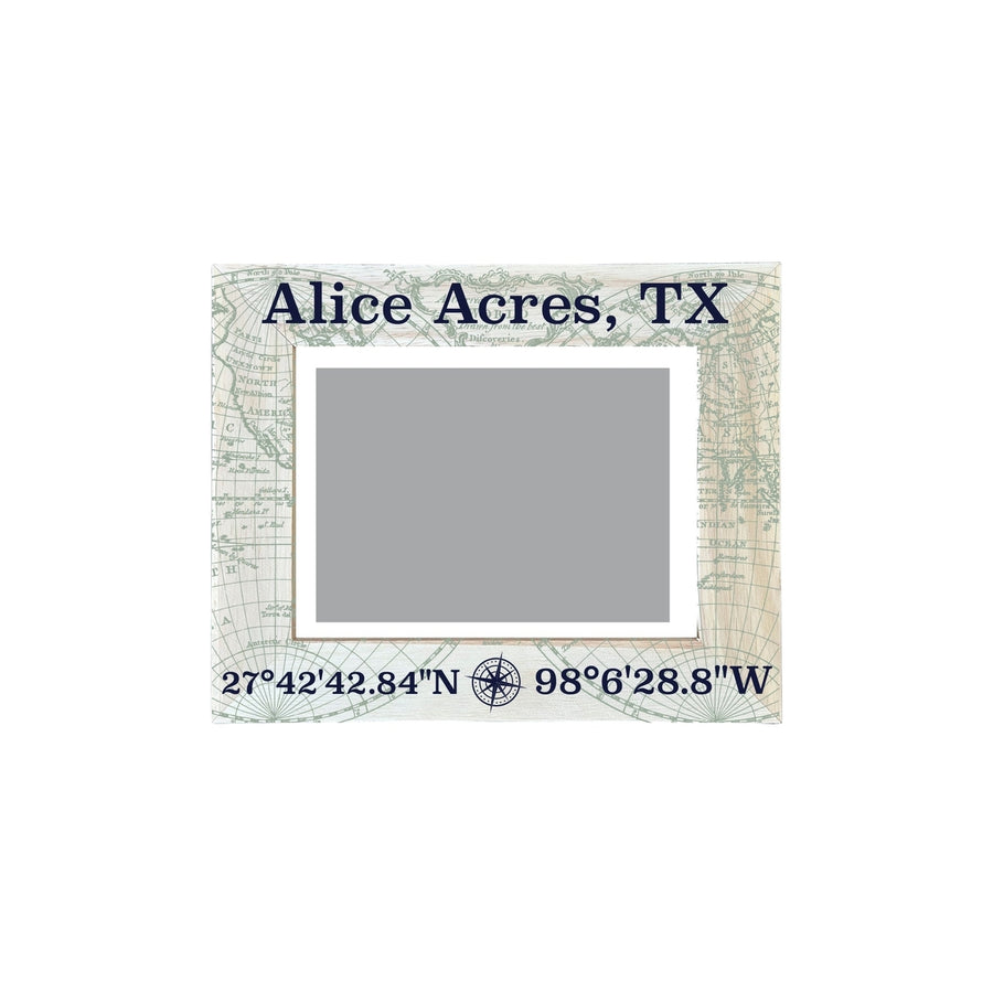 Alice Acres Texas Souvenir Wooden Photo Frame Compass Coordinates Design Matted to 4 x 6" Image 1