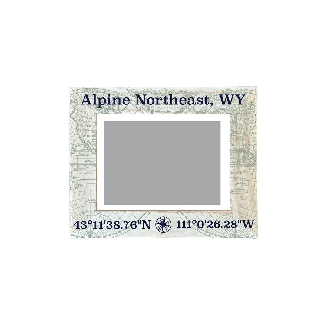 Alpine Northeast Wyoming Souvenir Wooden Photo Frame Compass Coordinates Design Matted to 4 x 6" Image 1