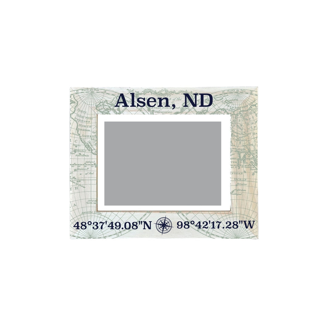 Alsen North Dakota Souvenir Wooden Photo Frame Compass Coordinates Design Matted to 4 x 6" Image 1