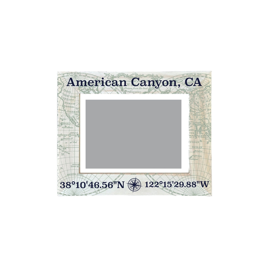 American Canyon California Souvenir Wooden Photo Frame Compass Coordinates Design Matted to 4 x 6" Image 1