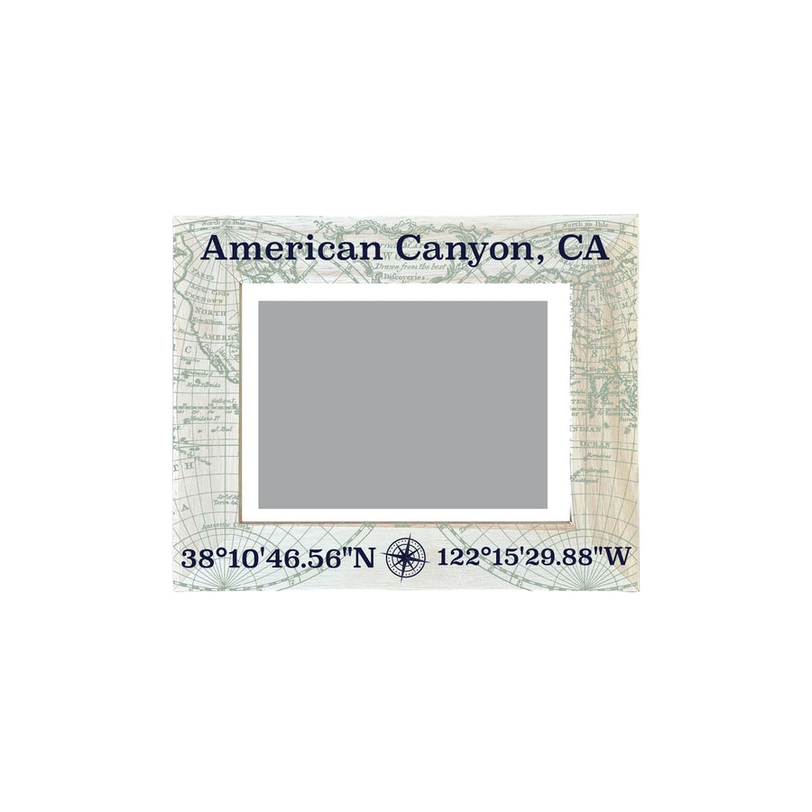 American Canyon California Souvenir Wooden Photo Frame Compass Coordinates Design Matted to 4 x 6" Image 1