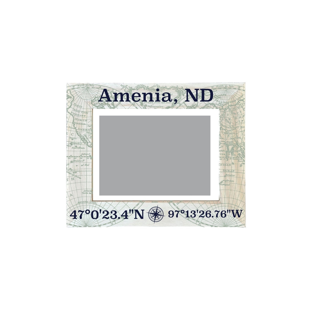 Amenia North Dakota Souvenir Wooden Photo Frame Compass Coordinates Design Matted to 4 x 6" Image 1