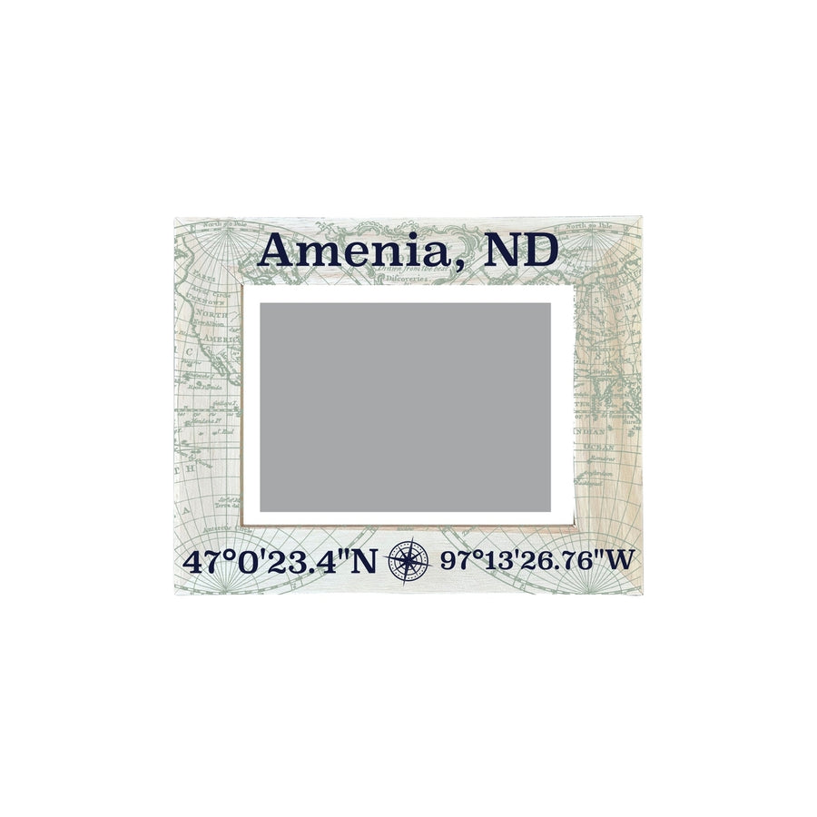 Amenia North Dakota Souvenir Wooden Photo Frame Compass Coordinates Design Matted to 4 x 6" Image 1