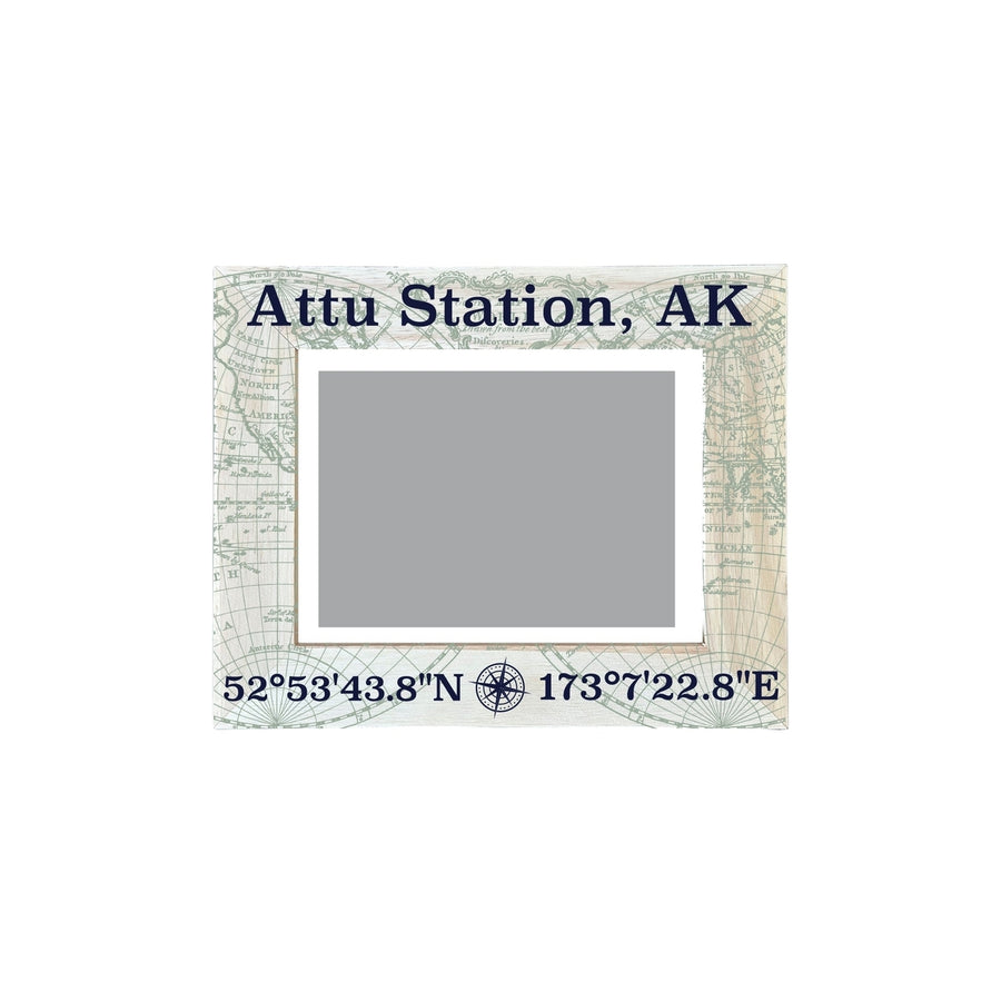 Attu Station Alaska Souvenir Wooden Photo Frame Compass Coordinates Design Matted to 4 x 6" Image 1