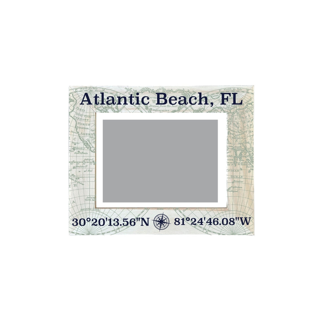 Atlantic Beach Florida Souvenir Wooden Photo Frame Compass Coordinates Design Matted to 4 x 6" Image 1