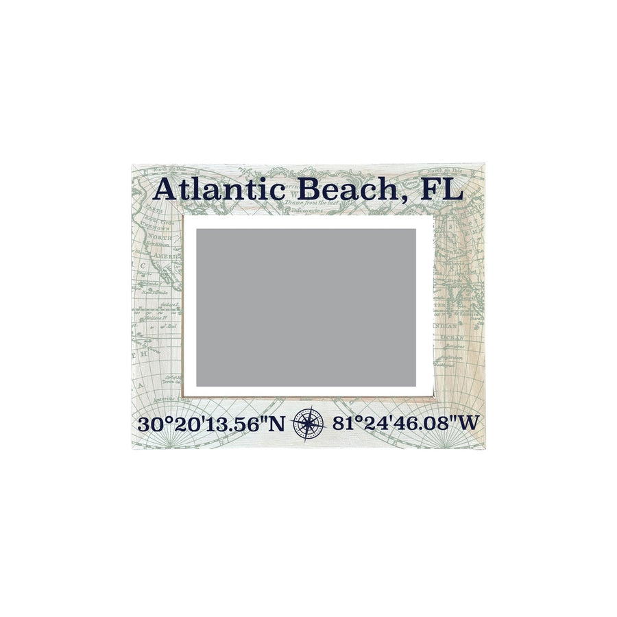 Atlantic Beach Florida Souvenir Wooden Photo Frame Compass Coordinates Design Matted to 4 x 6" Image 1