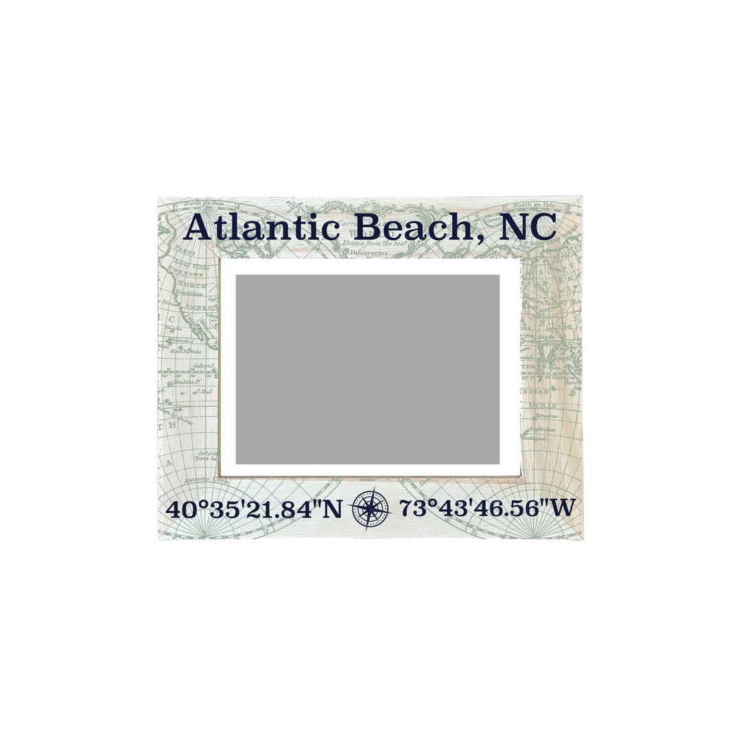 Atlantic Beach North Carolina Souvenir Wooden Photo Frame Compass Coordinates Design Matted to 4 x 6" Image 1