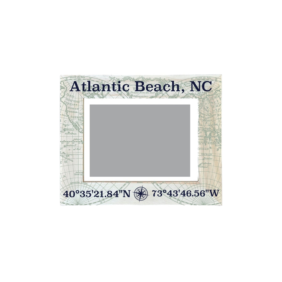 Atlantic Beach North Carolina Souvenir Wooden Photo Frame Compass Coordinates Design Matted to 4 x 6" Image 1