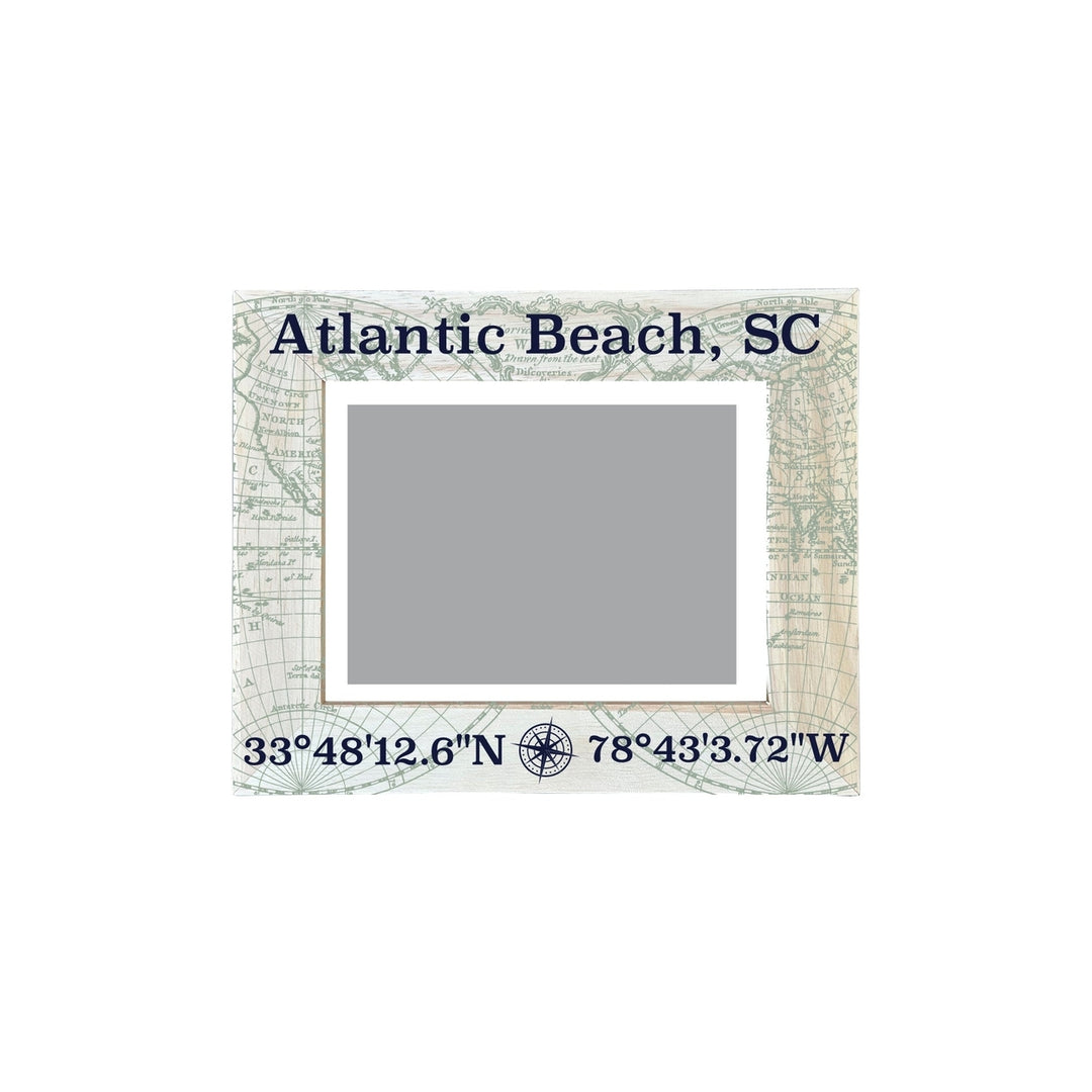 Atlantic Beach South Carolina Souvenir Wooden Photo Frame Compass Coordinates Design Matted to 4 x 6" Image 1