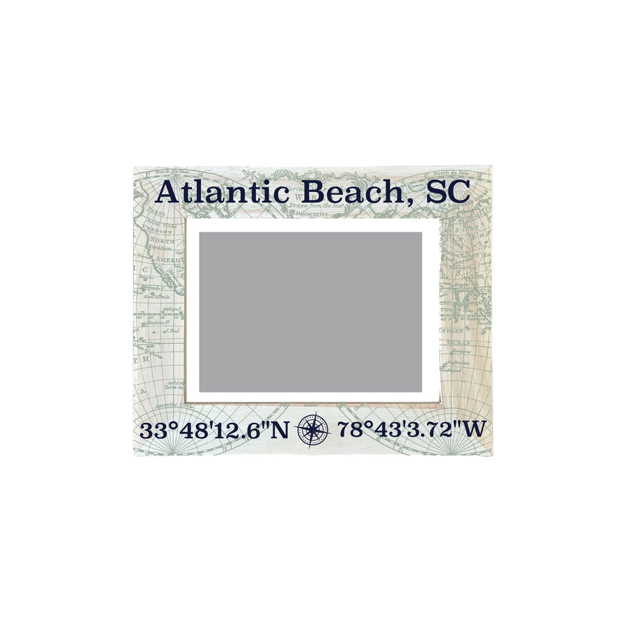 Atlantic Beach South Carolina Souvenir Wooden Photo Frame Compass Coordinates Design Matted to 4 x 6" Image 1