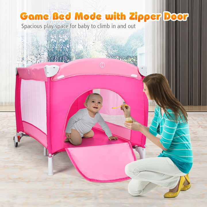 Foldable Baby Crib Playpen Travel Infant Bassinet Bed Mosquito Net Music w Bag Image 4