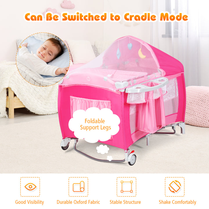 Foldable Baby Crib Playpen Travel Infant Bassinet Bed Mosquito Net Music w Bag Image 4