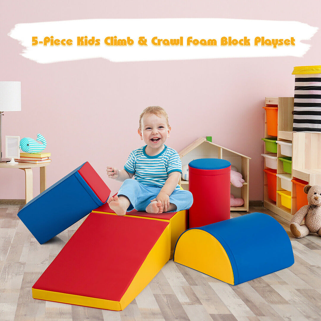 5 Piece Climb and Crawl Foam Activity Play Set,Safe Active Climbing,Lightweight Interactive Set Pink\Red Image 3