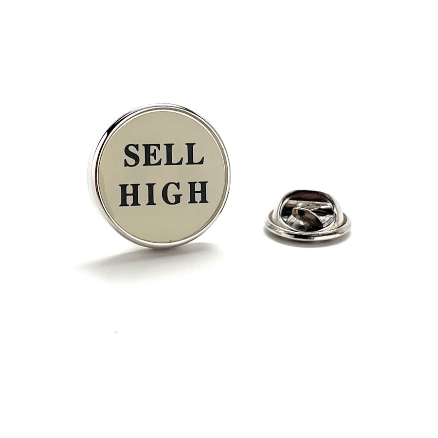 Sell High Lapel Pin Stockmarket Investor White and Black Enamel Pin Real Estate Agent Lanyard Pin Name Tag Pin Banker Image 1