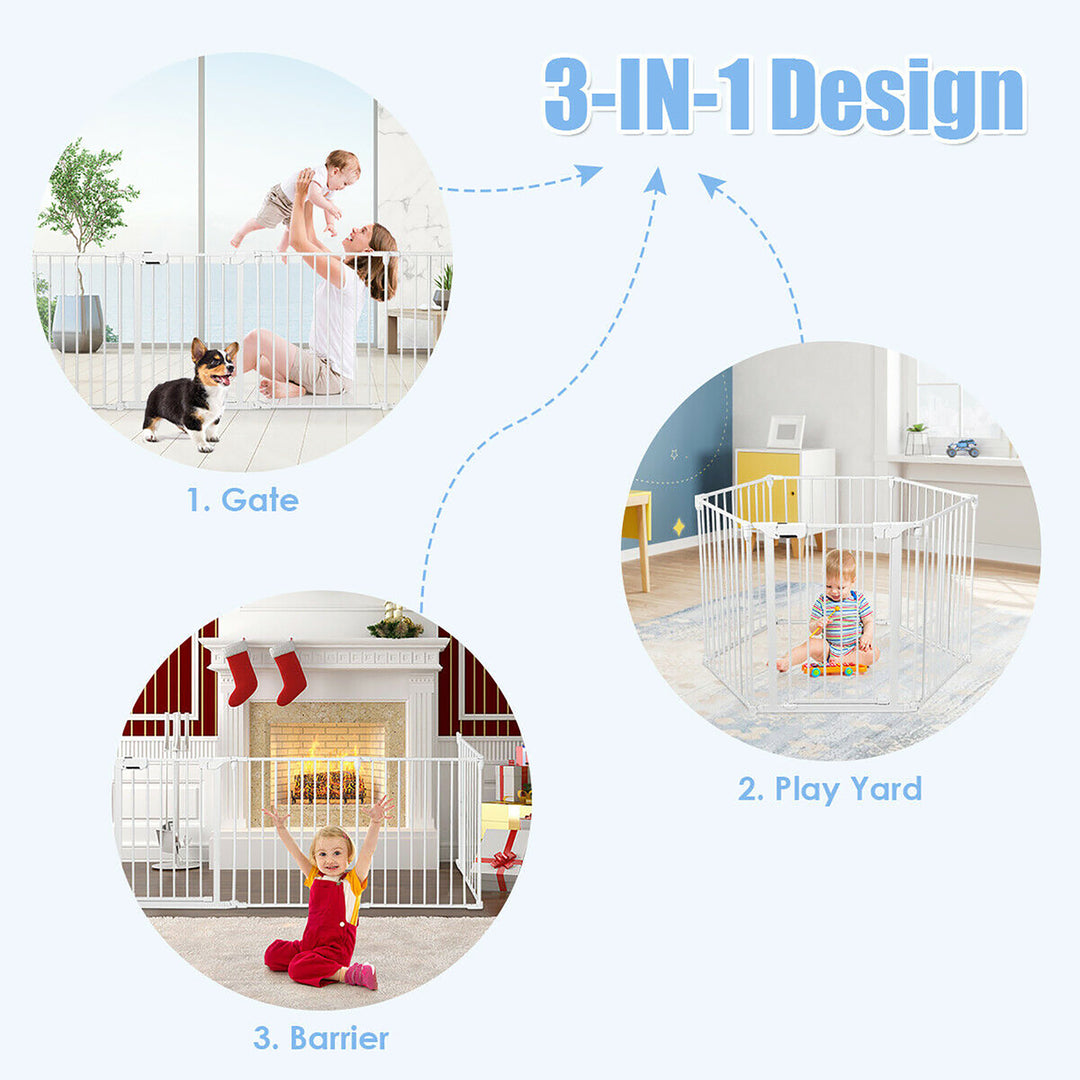 6 Panel Baby Safe Metal Gate Play Yard Barrier Pet Fence Adjustable Image 6