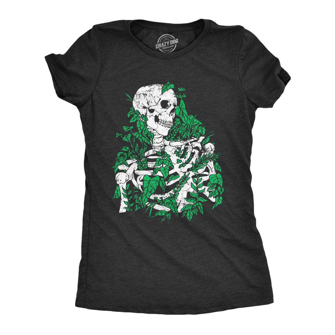 Womens Skeleton Overgrown Plants T Shirt Funny Death Nature Lovers Tee For Ladies Image 1