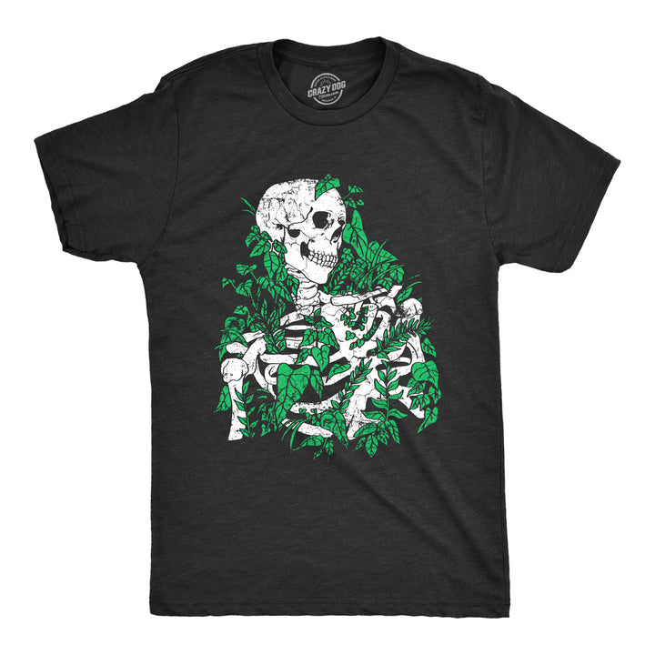 Mens Skeleton Overgrown Plants T Shirt Funny Death Nature Lovers Tee For Guys Image 1