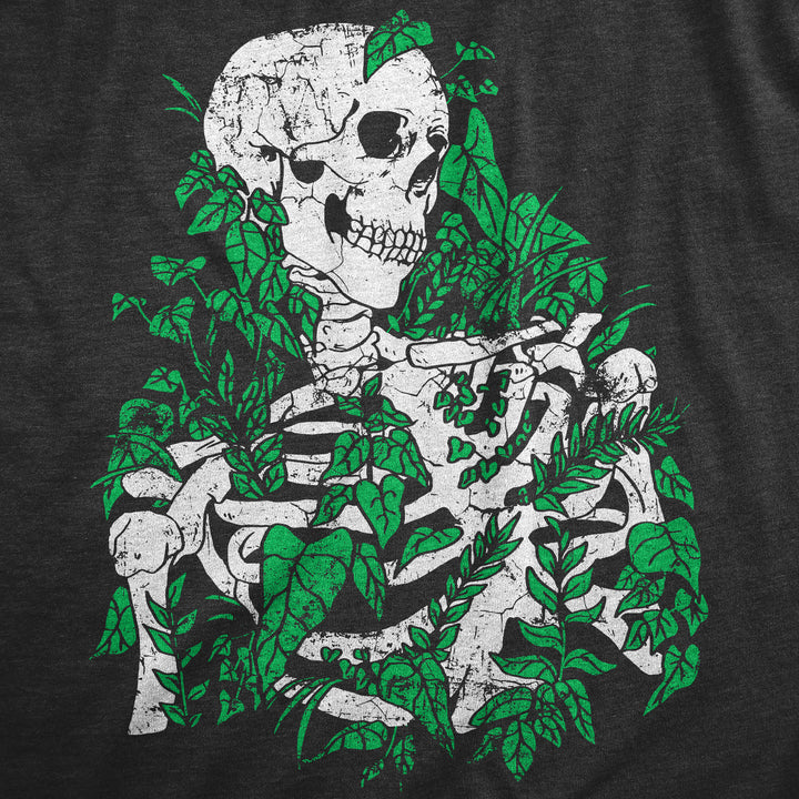 Mens Skeleton Overgrown Plants T Shirt Funny Death Nature Lovers Tee For Guys Image 2