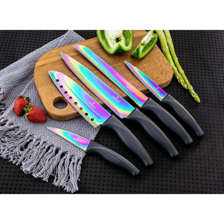 SiliSlick Stainless Steel Black Handle Knife Set - Titanium Coated Stainless Steel Kitchen Utility Image 3