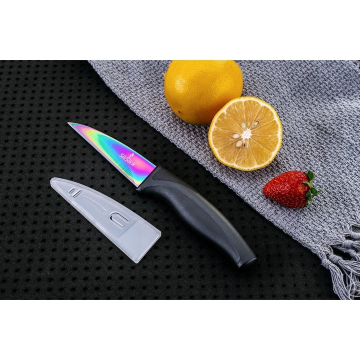 SiliSlick Stainless Steel Black Handle Knife Set - Titanium Coated Stainless Steel Kitchen Utility Image 6