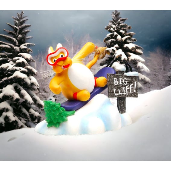 Snowboarding Cat Figurine 7.25" Kids Room Decor Pet Loss Remembrance Image 1