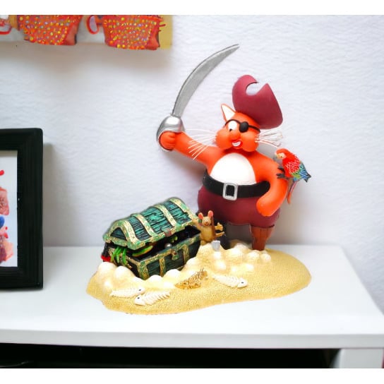 Treasure Hunter Pirate Cat Figurine 6.75in Kids Room Decor Image 2