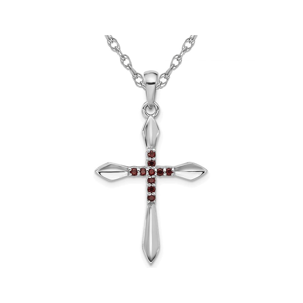 Sterling Silver Cross Pendant Necklace with Garnets and Chain Image 1