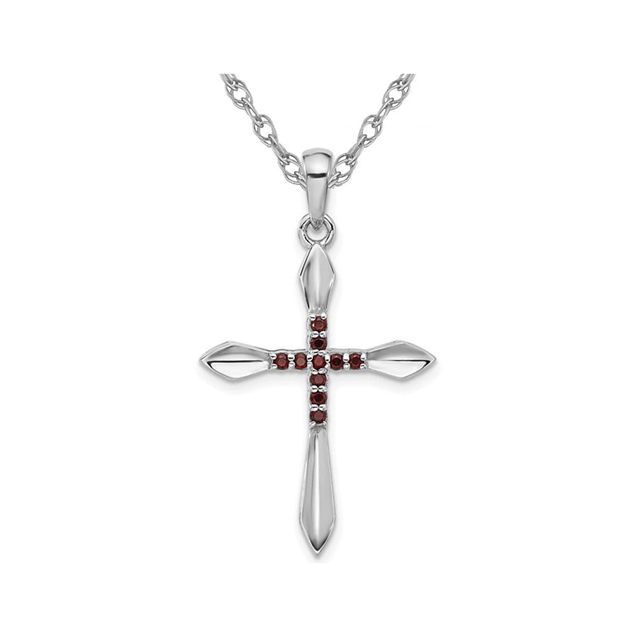 Sterling Silver Cross Pendant Necklace with Garnets and Chain Image 1
