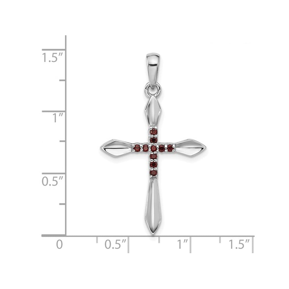 Sterling Silver Cross Pendant Necklace with Garnets and Chain Image 2