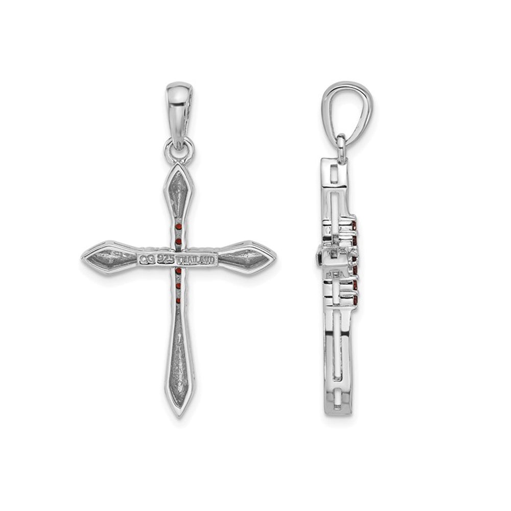 Sterling Silver Cross Pendant Necklace with Garnets and Chain Image 3