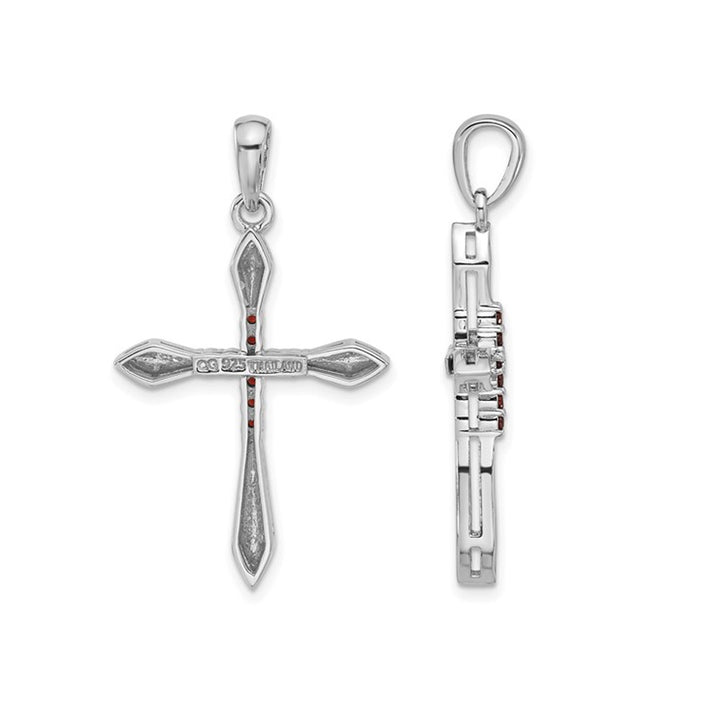 Sterling Silver Cross Pendant Necklace with Garnets and Chain Image 3