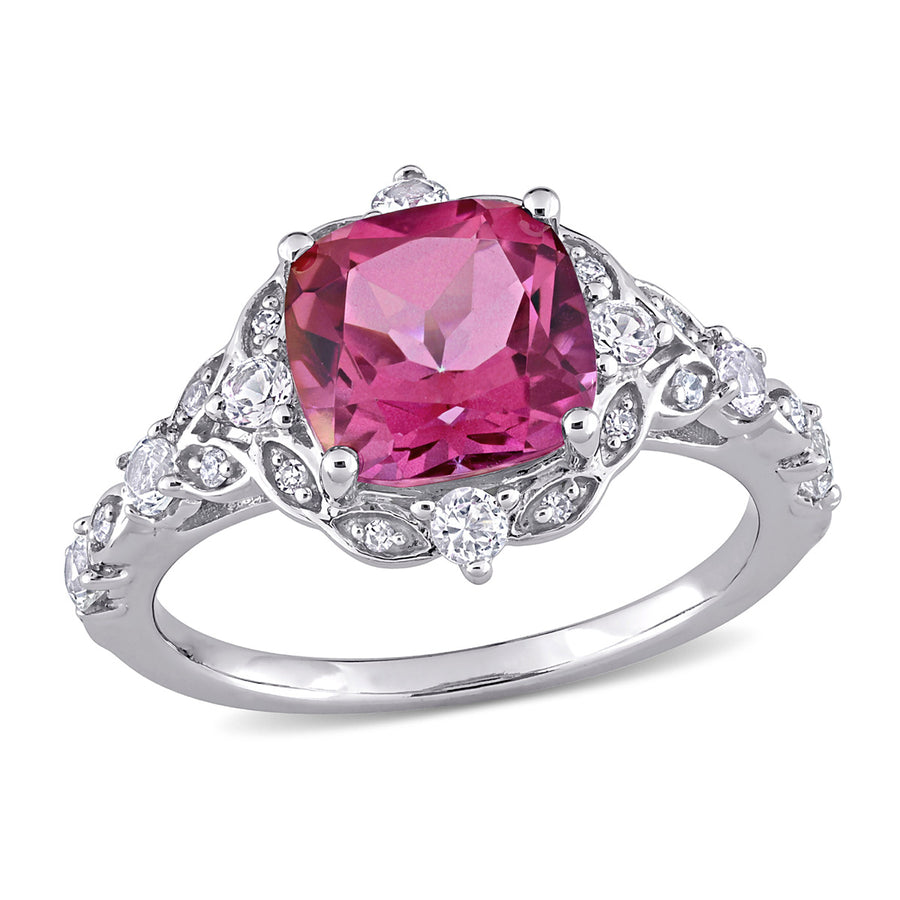 3.04 Carat (ctw) Pink Topaz and White Sapphire Ring in 10K White Gold Image 1