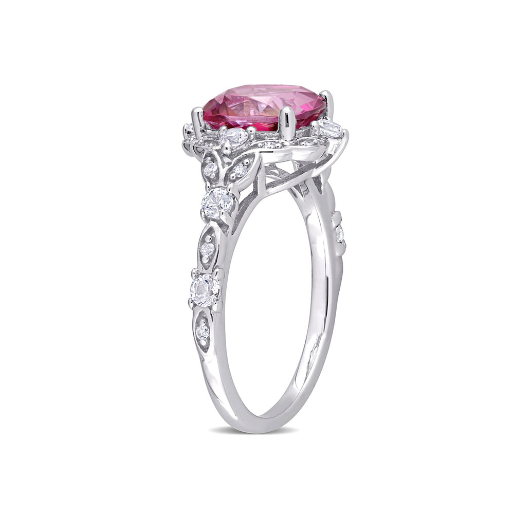 3.04 Carat (ctw) Pink Topaz and White Sapphire Ring in 10K White Gold Image 2