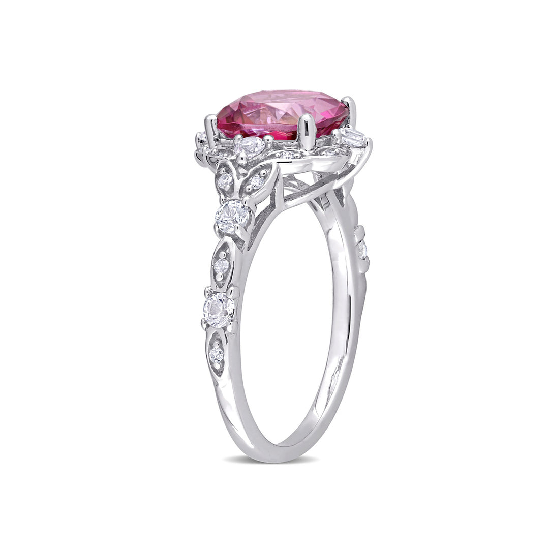 3.04 Carat (ctw) Pink Topaz and White Sapphire Ring in 10K White Gold Image 2