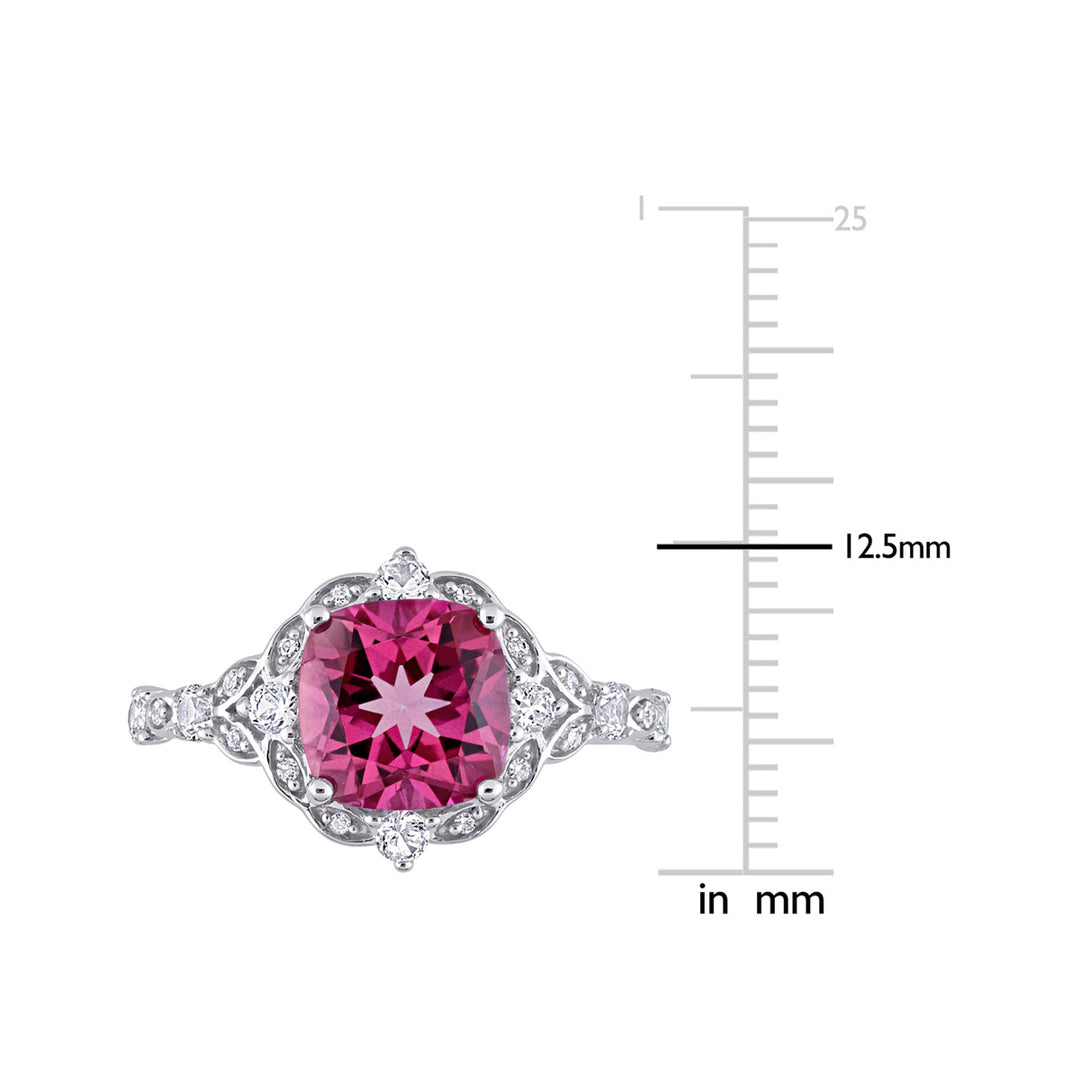 3.04 Carat (ctw) Pink Topaz and White Sapphire Ring in 10K White Gold Image 3