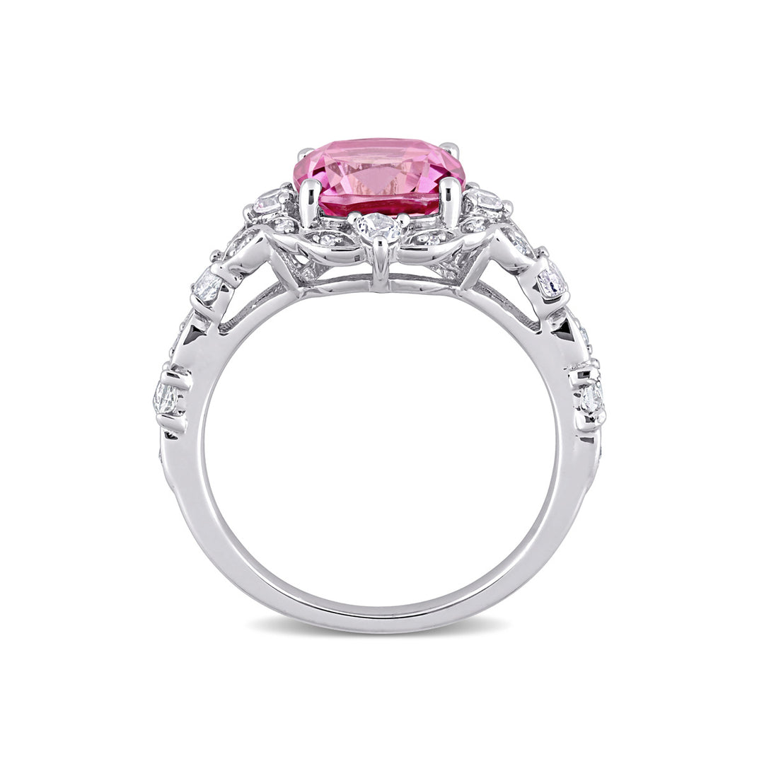 3.04 Carat (ctw) Pink Topaz and White Sapphire Ring in 10K White Gold Image 4