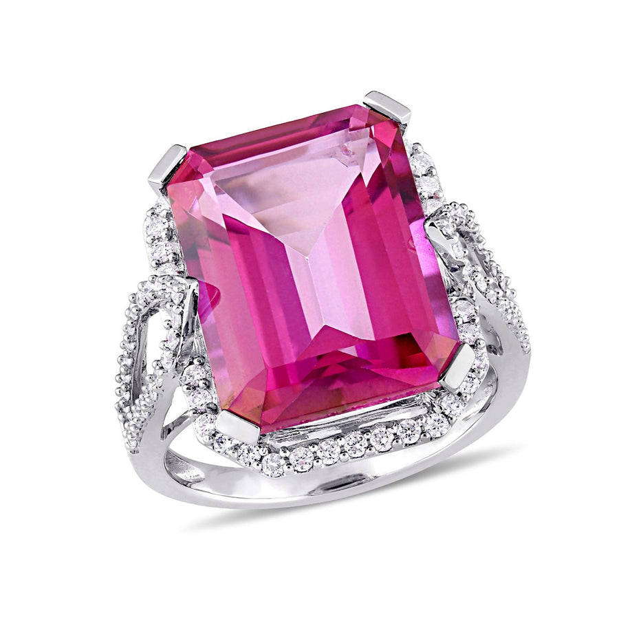 14 1/2 Carat (ctw) Pink Topaz Ring in 14K White Gold with Diamonds Image 1