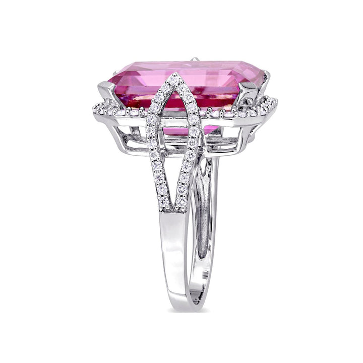 14 1/2 Carat (ctw) Pink Topaz Ring in 14K White Gold with Diamonds Image 2