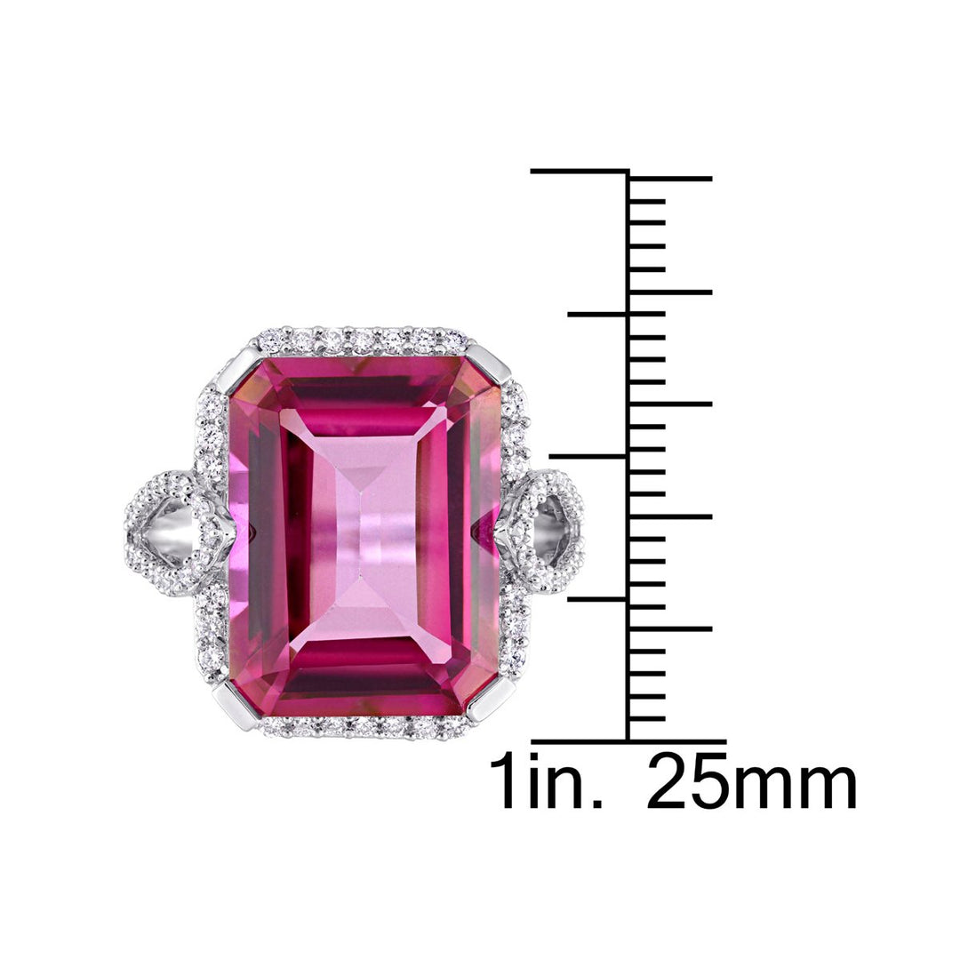 14 1/2 Carat (ctw) Pink Topaz Ring in 14K White Gold with Diamonds Image 3