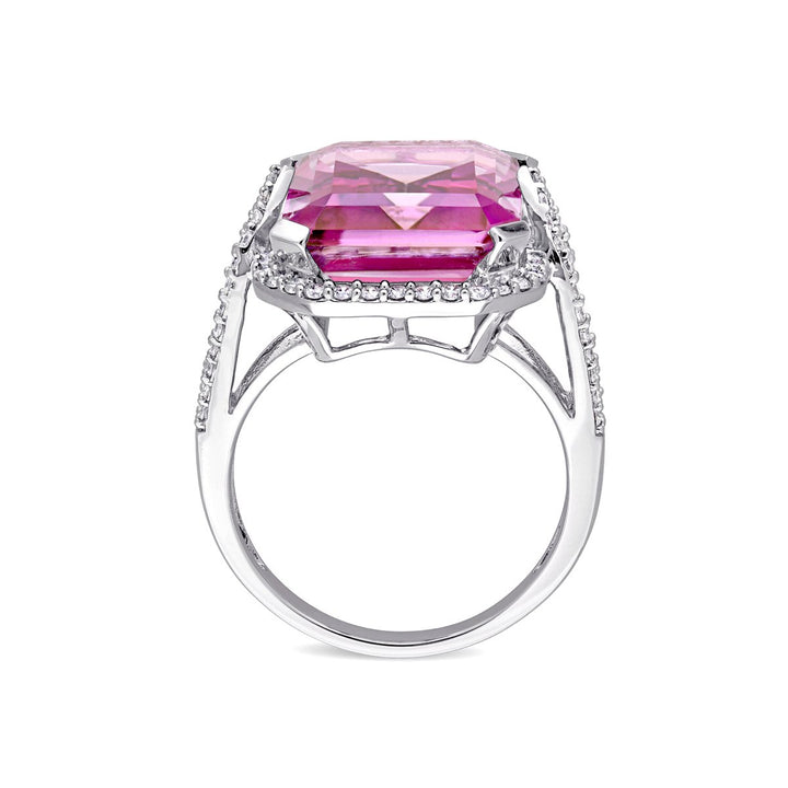 14 1/2 Carat (ctw) Pink Topaz Ring in 14K White Gold with Diamonds Image 4