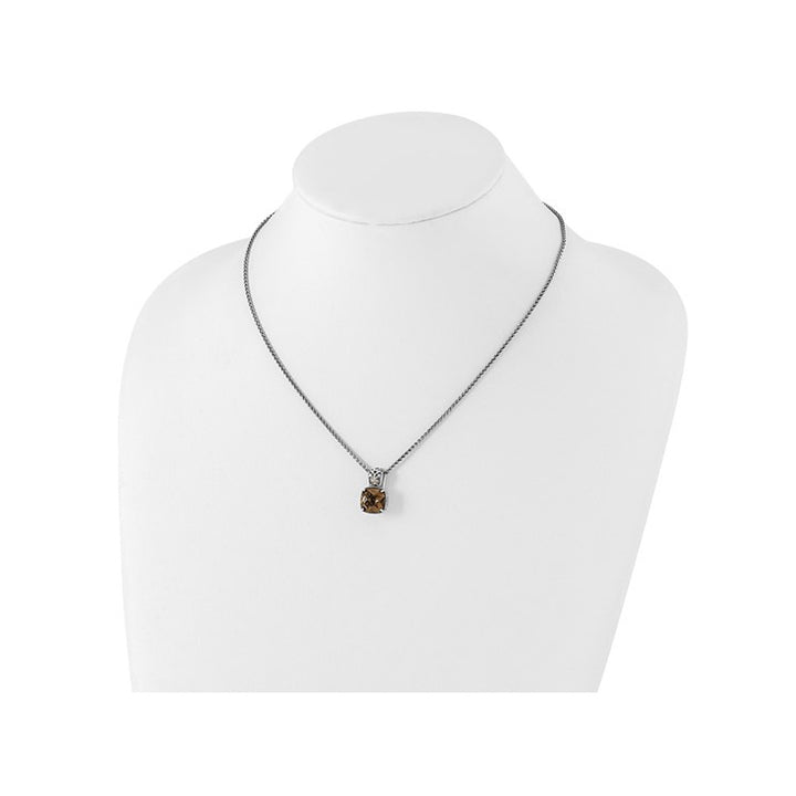 1.90 Carat (ctw) Smoky Quartz Pendant Necklace in Antiqued Sterling Silver with Chain Image 2