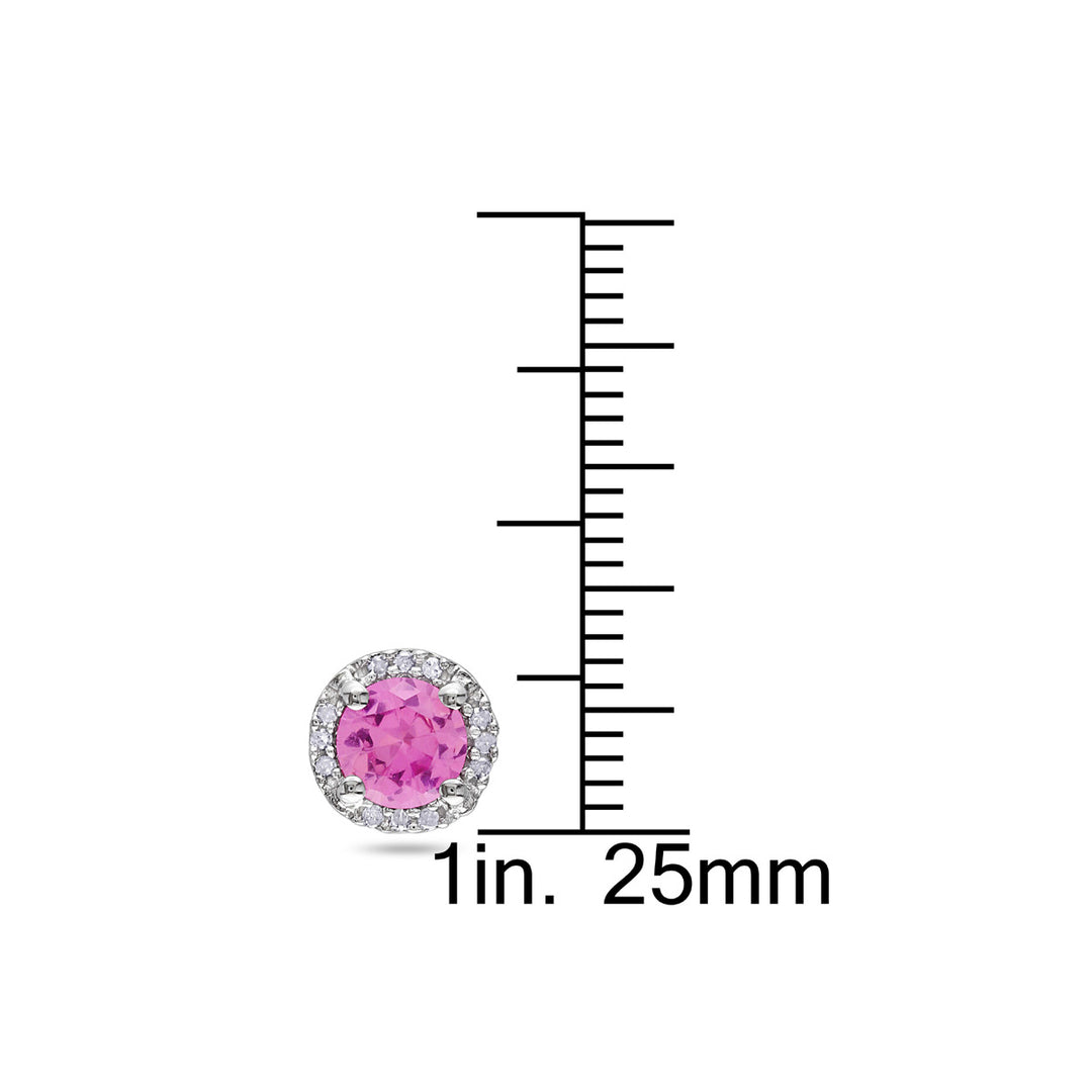 1.18 Carat (ctw) Lab-Created Pink Sapphire Solitaire Halo Earrings in Sterling Silver Image 3